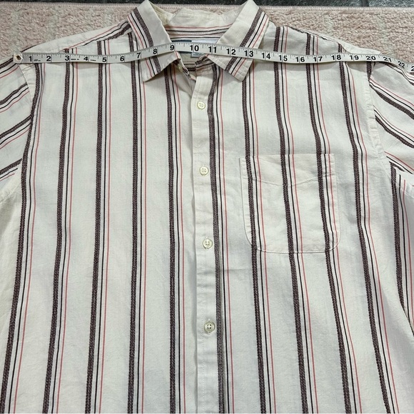 NWT Old Navy Cream Maroon Pink Striped Button Up Shirt Cotton Size XL Blokecore - Picture 5 of 9